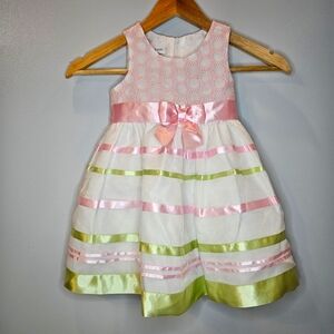 Bonnie Jean Satin Ribbon Dress Pink & Green Size 2T